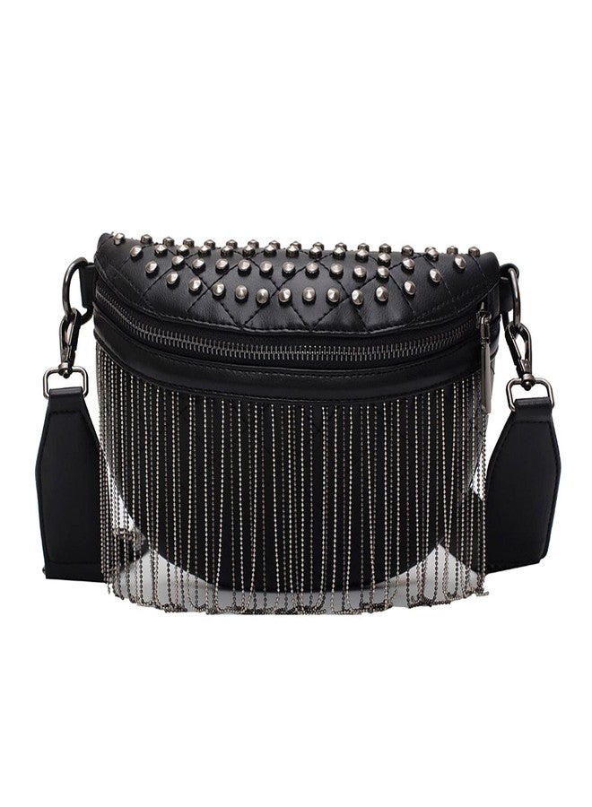 Minache Women Rivet Metal Tassel Faux Leather Fanny Pack Waist Bag Chest Bag Crossbody Shoulder Bag - Image 1